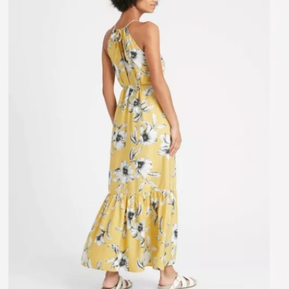 Banana Republic Floral Halter Maxi Dress Yellow Size 4 - Picture 2 of 5